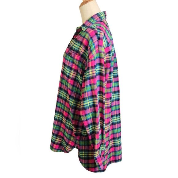 Ralph Lauren Bright Plaid Pink And Green Multicolor Flannel Shirt - Picture 5 of 7